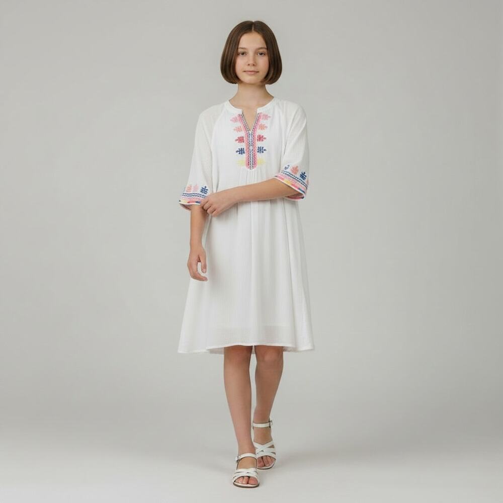 LUCKY BRAND Girls Gauzy Bell Sleeve Embroidered Dress. L